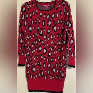 NWT Betsey Johnson red leopard print sweater dress women’s Size XL long sleeve